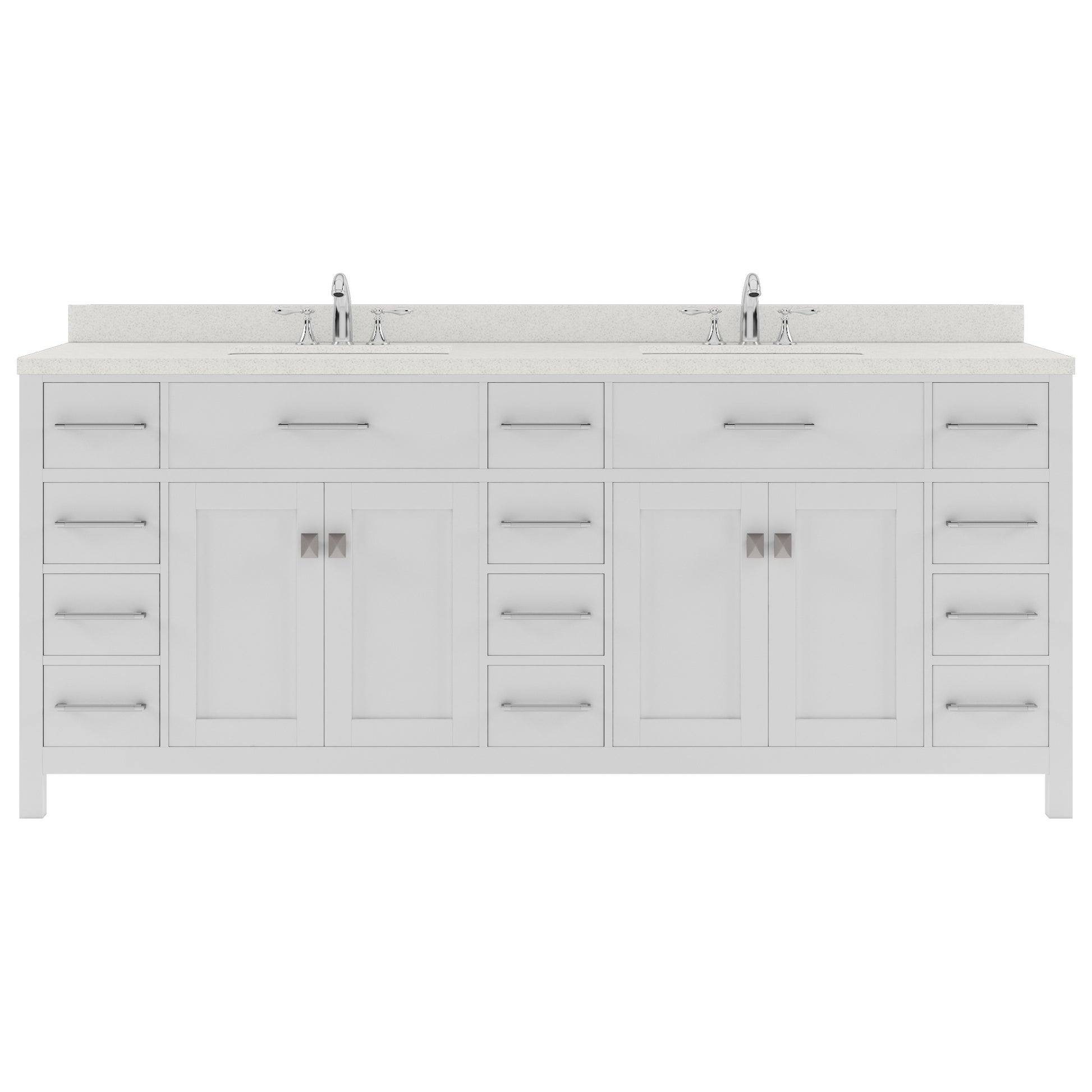 MD-2178-DWQRO-WH White Caroline Parkway 78" Double Bath Vanity Set with Dazzle White Quartz Top & Oval Double Centered Basin