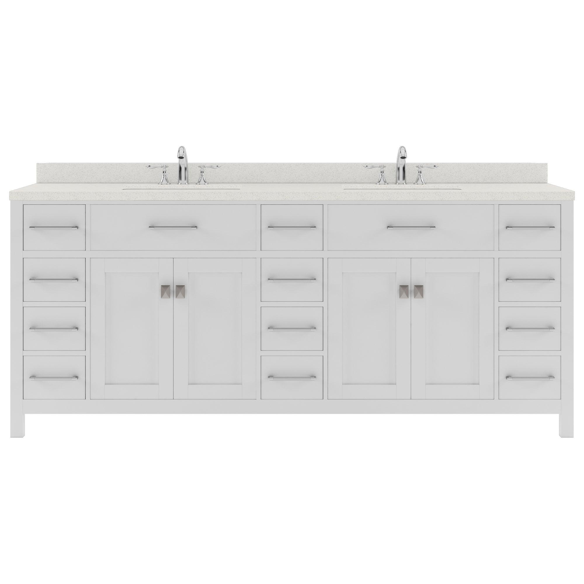 MD-2178-DWQRO-WH White Caroline Parkway 78" Double Bath Vanity Set with Dazzle White Quartz Top & Oval Double Centered Basin