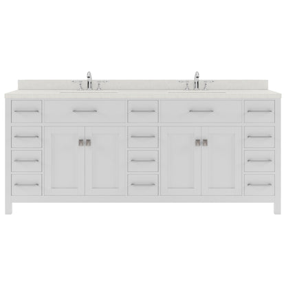 MD-2178-DWQRO-WH White Caroline Parkway 78" Double Bath Vanity Set with Dazzle White Quartz Top & Oval Double Centered Basin