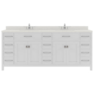 MD-2178-DWQRO-WH White Caroline Parkway 78" Double Bath Vanity Set with Dazzle White Quartz Top & Oval Double Centered Basin