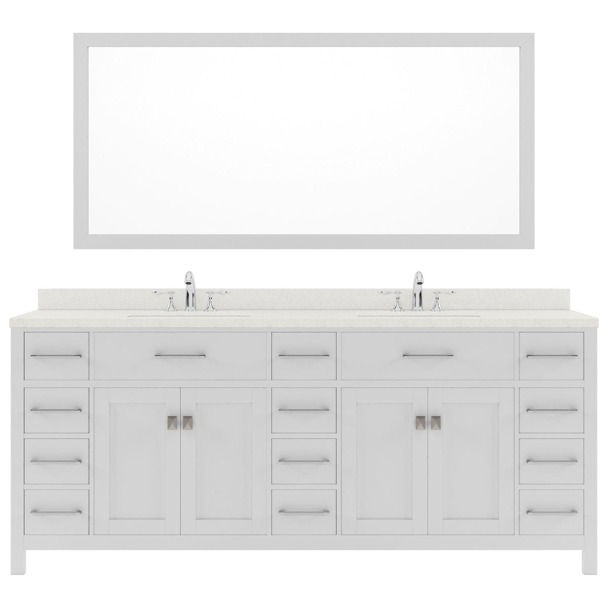 MD-2178-DWQRO-WH White Caroline Parkway 78" Double Bath Vanity Set with Dazzle White Quartz Top & Oval Double Centered Basin, Mirror