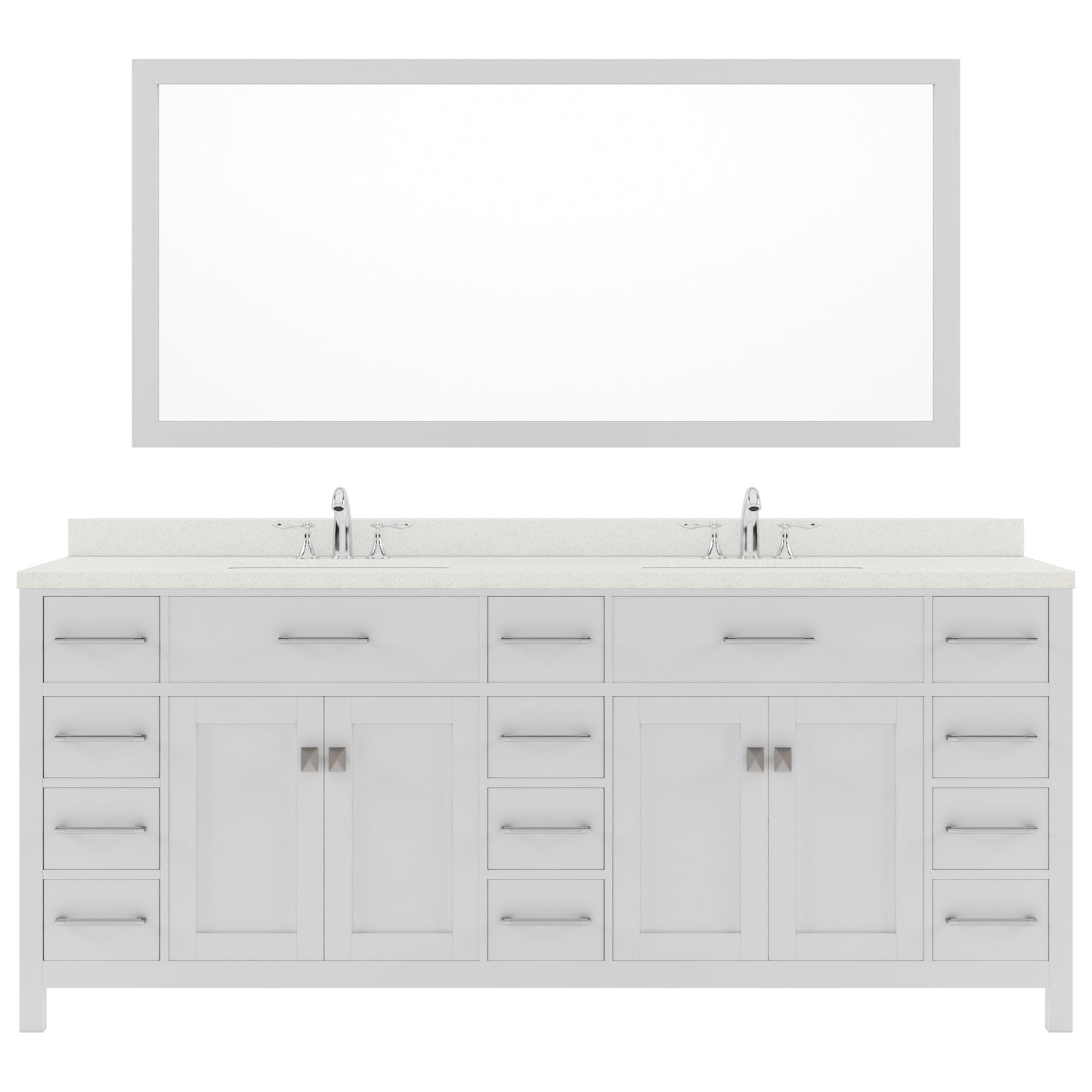 MD-2178-DWQRO-WH White Caroline Parkway 78" Double Bath Vanity Set with Dazzle White Quartz Top & Oval Double Centered Basin, Mirror