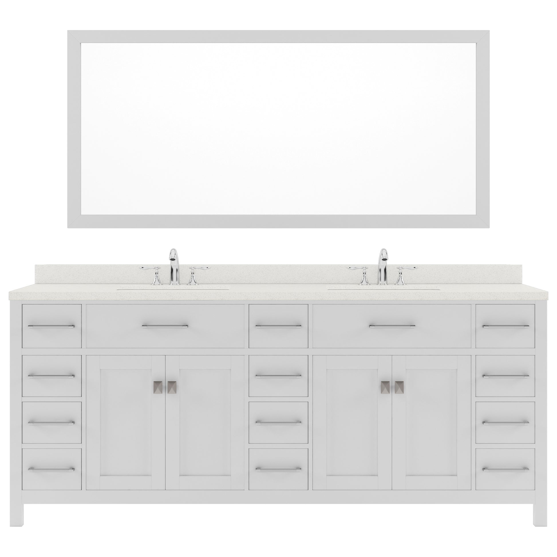 MD-2178-DWQRO-WH White Caroline Parkway 78" Double Bath Vanity Set with Dazzle White Quartz Top & Oval Double Centered Basin, Mirror