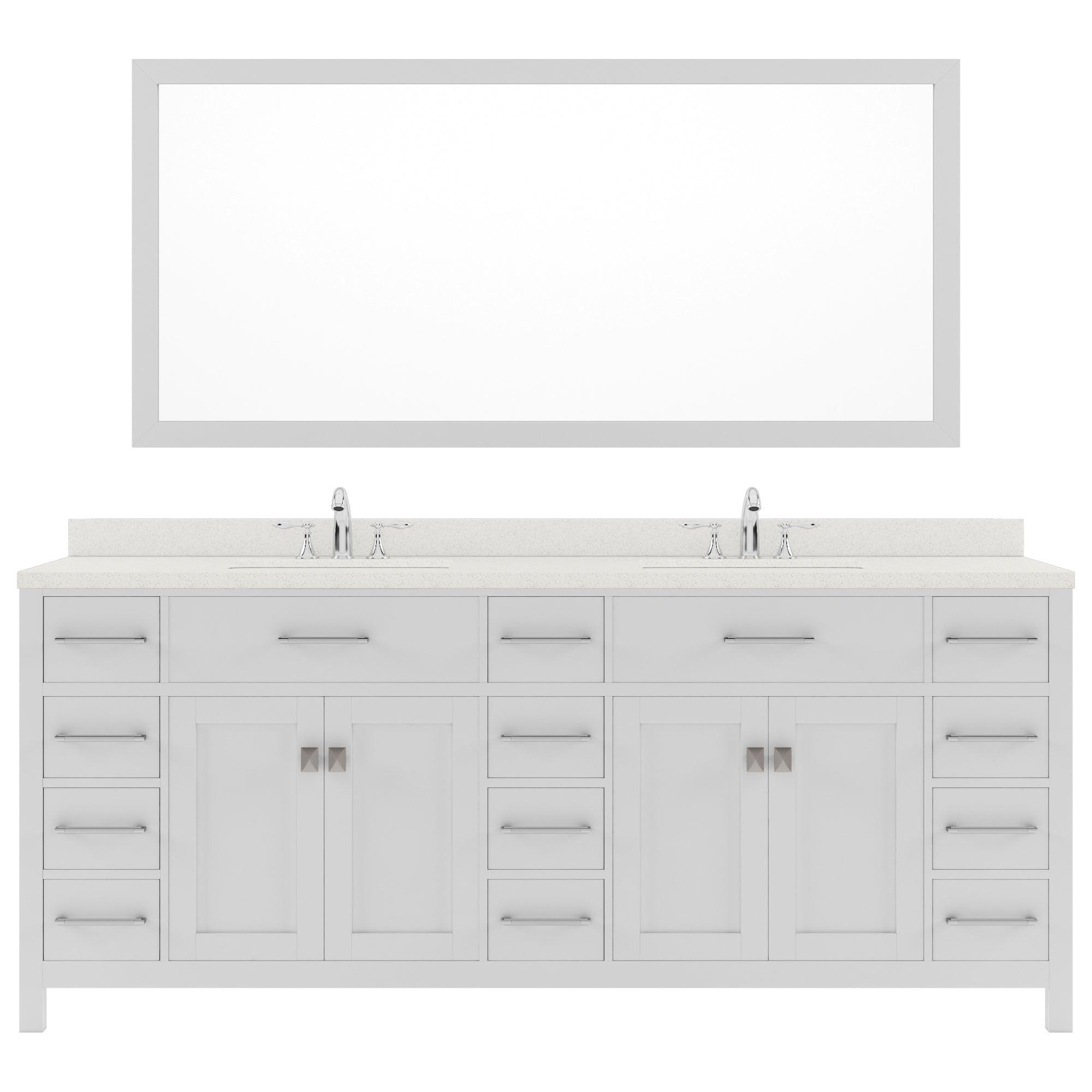 MD-2178-DWQRO-WH White Caroline Parkway 78" Double Bath Vanity Set with Dazzle White Quartz Top & Oval Double Centered Basin, Mirror
