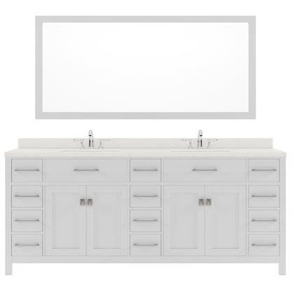 MD-2178-DWQRO-WH White Caroline Parkway 78" Double Bath Vanity Set with Dazzle White Quartz Top & Oval Double Centered Basin, Mirror