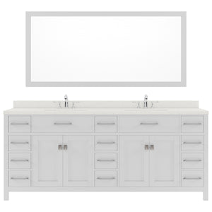 MD-2178-DWQRO-WH White Caroline Parkway 78" Double Bath Vanity Set with Dazzle White Quartz Top & Oval Double Centered Basin, Mirror
