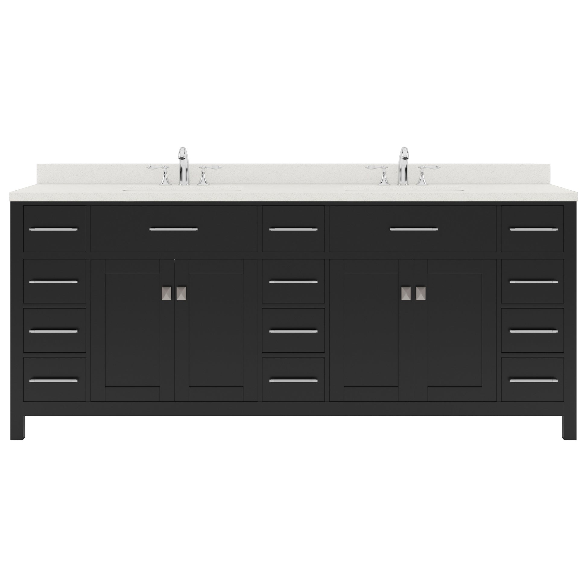 MD-2178-DWQSQ-ES Espresso Caroline Parkway 78" Double Bath Vanity Set with Dazzle White Quartz Top & Rectangular Double Centered Basin