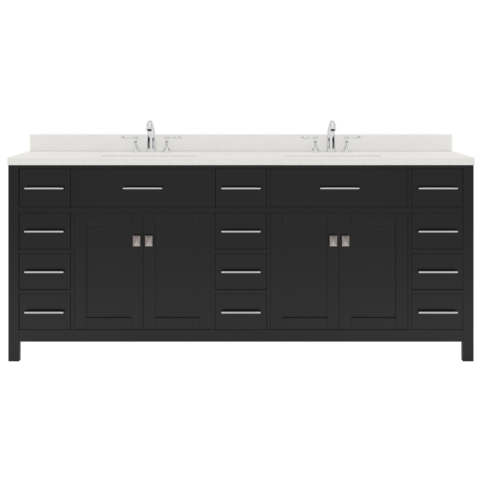 MD-2178-DWQSQ-ES Espresso Caroline Parkway 78" Double Bath Vanity Set with Dazzle White Quartz Top & Rectangular Double Centered Basin