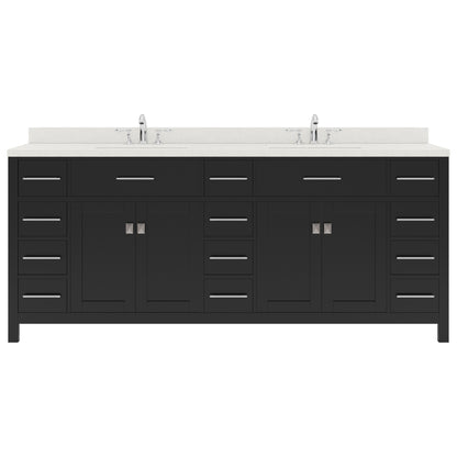 MD-2178-DWQSQ-ES Espresso Caroline Parkway 78" Double Bath Vanity Set with Dazzle White Quartz Top & Rectangular Double Centered Basin