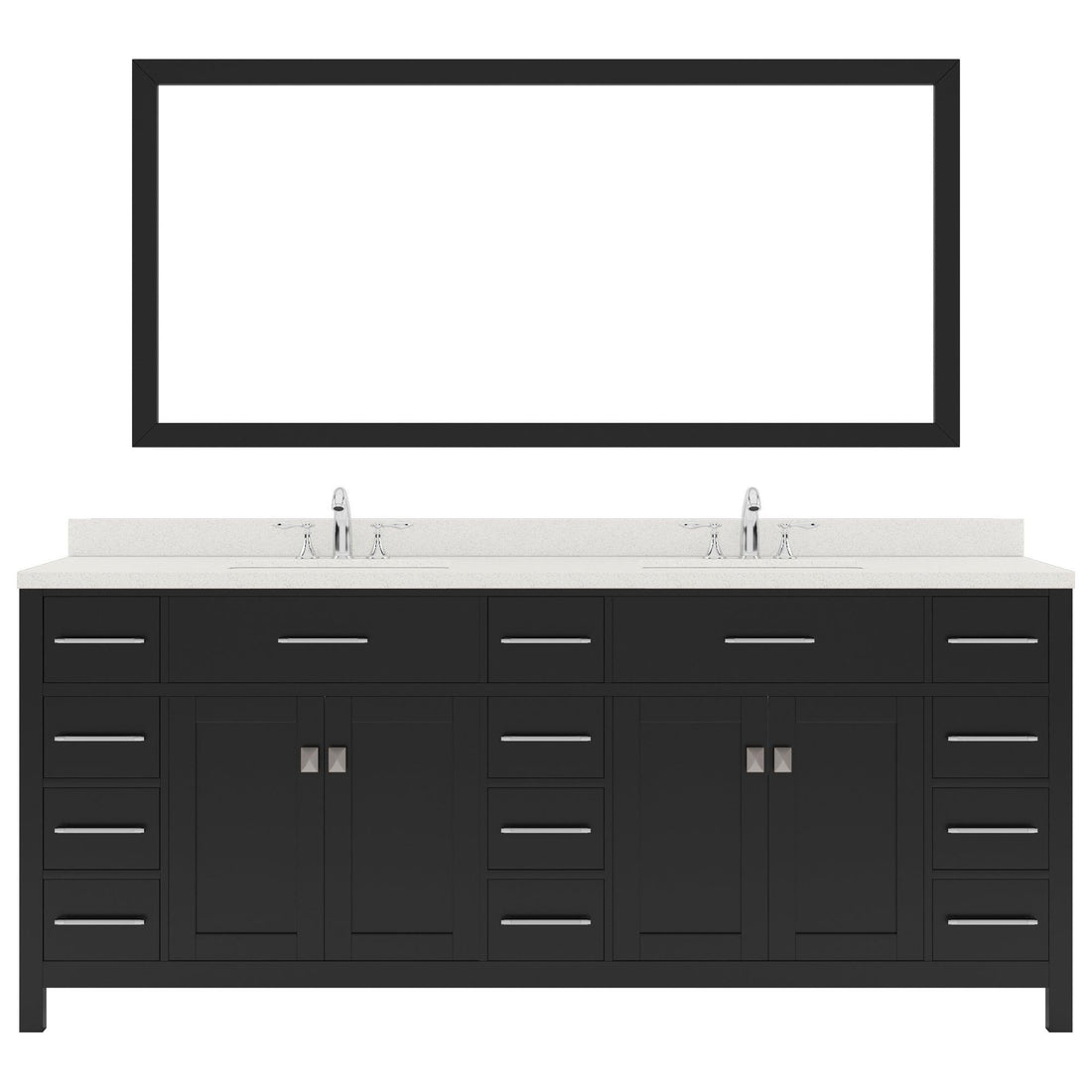 MD-2178-DWQSQ-ES Espresso Caroline Parkway 78" Double Bath Vanity Set with Dazzle White Quartz Top & Rectangular Double Centered Basin, Mirror