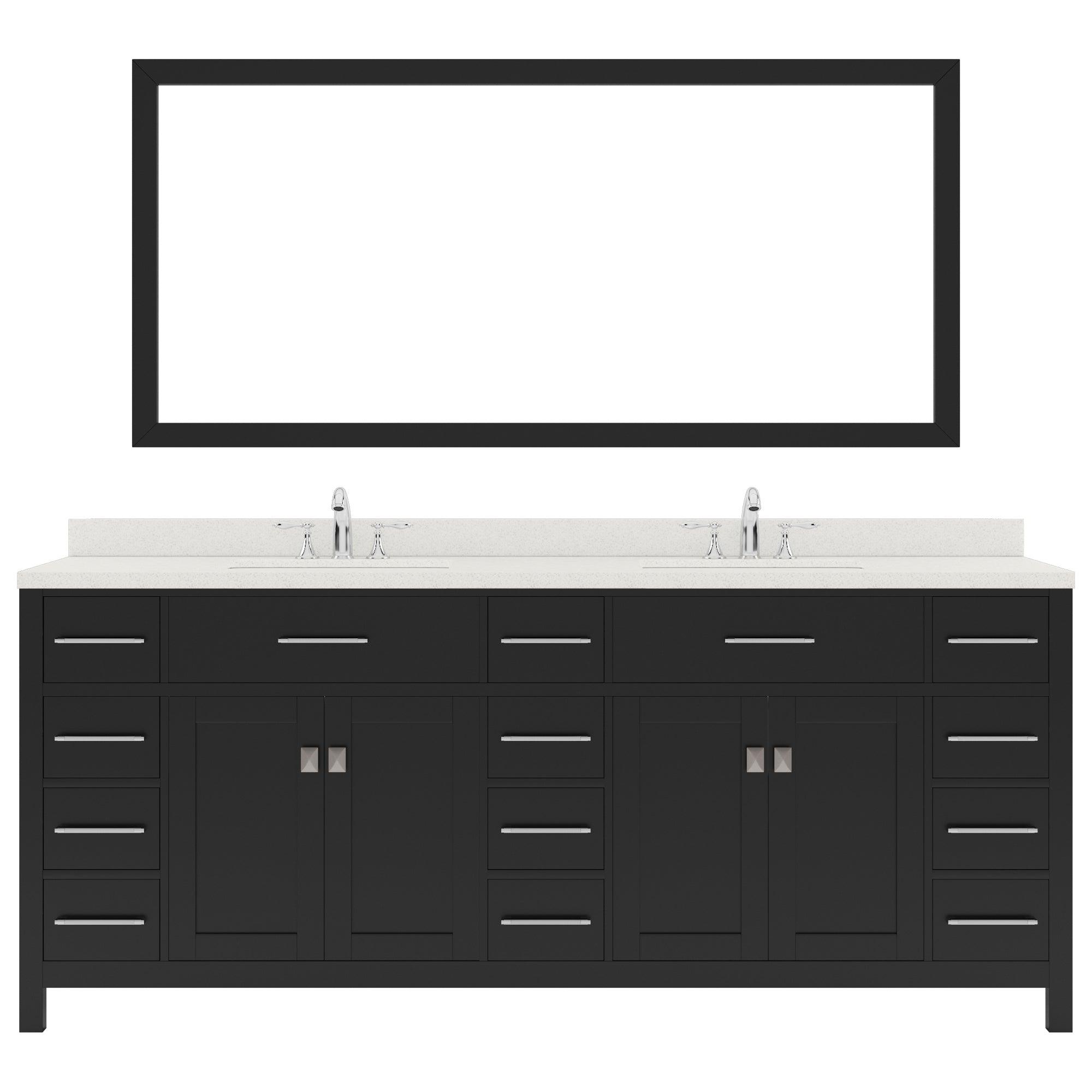 MD-2178-DWQSQ-ES Espresso Caroline Parkway 78" Double Bath Vanity Set with Dazzle White Quartz Top & Rectangular Double Centered Basin, Mirror
