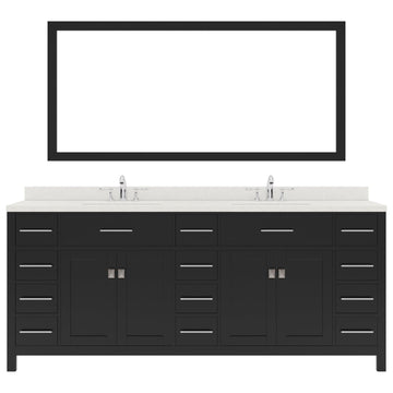 MD-2178-DWQSQ-ES Espresso Caroline Parkway 78" Double Bath Vanity Set with Dazzle White Quartz Top & Rectangular Double Centered Basin, Mirror