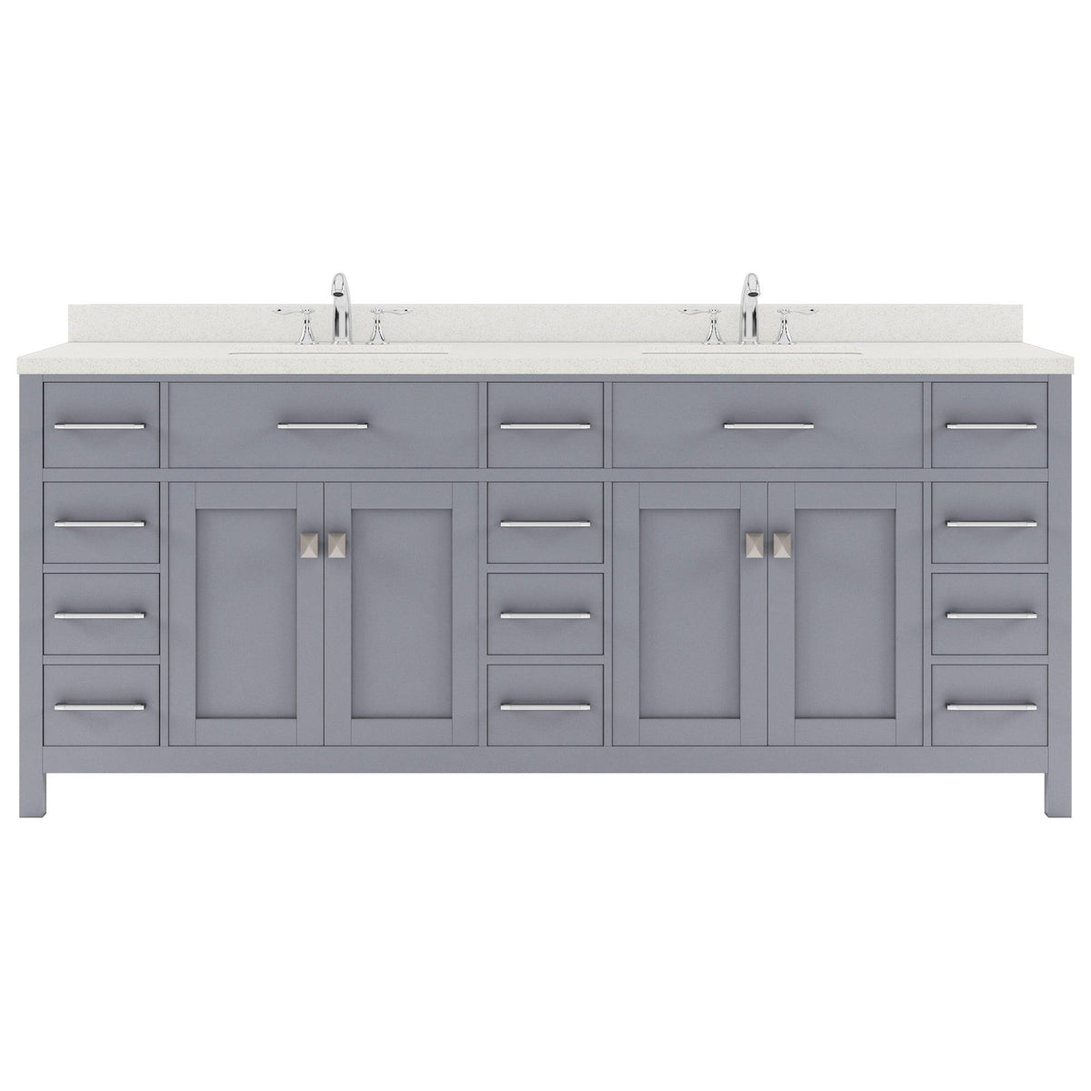 MD-2178-DWQSQ-GR Gray Caroline Parkway 78" Double Bath Vanity Set with Dazzle White Quartz Top & Rectangular Double Centered Basin