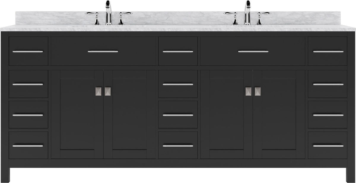 MD-2178-WMRO-ES Espresso Caroline Parkway 78" Double Bath Vanity Set with Italian Carrara White Marble Top & Oval Double Centered Basin