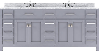 MD-2178-WMRO-GR Gray Caroline Parkway 78" Double Bath Vanity Set with Italian Carrara White Marble Top & Oval Double Centered Basin