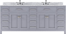 Load image into Gallery viewer, MD-2178-WMRO-GR Gray Caroline Parkway 78&quot; Double Bath Vanity Set with Italian Carrara White Marble Top &amp; Oval Double Centered Basin