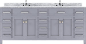 MD-2178-WMRO-GR Gray Caroline Parkway 78" Double Bath Vanity Set with Italian Carrara White Marble Top & Oval Double Centered Basin