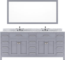Load image into Gallery viewer, MD-2178-WMRO-GR Gray Caroline Parkway 78&quot; Double Bath Vanity Set with Italian Carrara White Marble Top &amp; Oval Double Centered Basin, Mirror