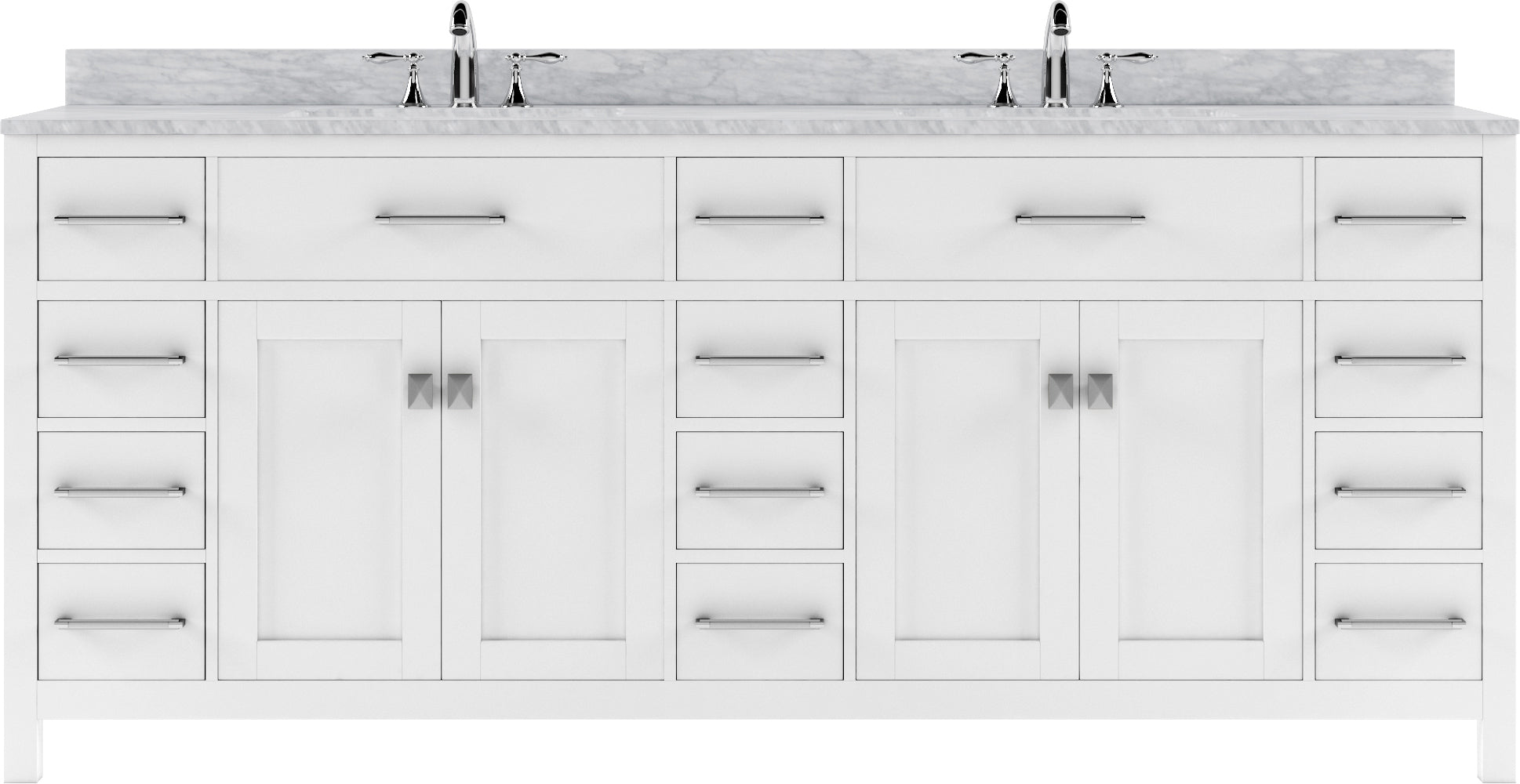 MD-2178-WMRO-WH White Caroline Parkway 78" Double Bath Vanity Set with Italian Carrara White Marble Top & Oval Double Centered Basin