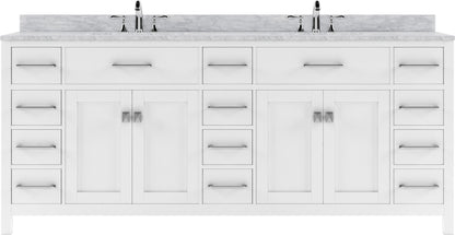 MD-2178-WMRO-WH White Caroline Parkway 78" Double Bath Vanity Set with Italian Carrara White Marble Top & Oval Double Centered Basin