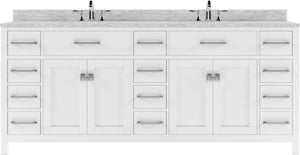 MD-2178-WMRO-WH White Caroline Parkway 78" Double Bath Vanity Set with Italian Carrara White Marble Top & Oval Double Centered Basin