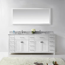 Load image into Gallery viewer, MD-2178-WMRO-WH White Caroline Parkway 78&quot; Double Bath Vanity Set with Italian Carrara White Marble Top &amp; Oval Double Centered Basin, Mirror
