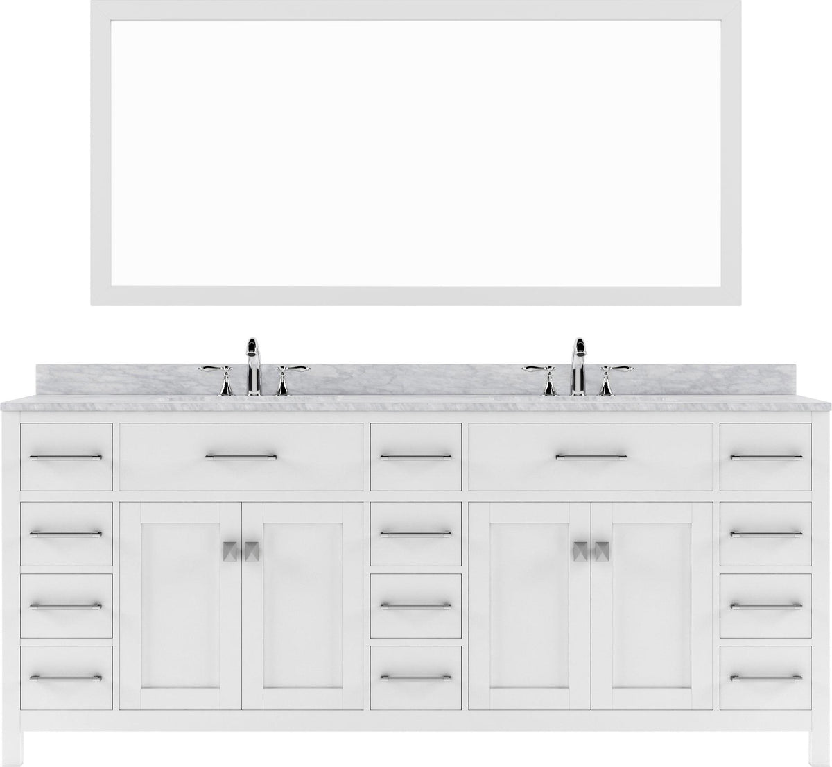 MD-2178-WMRO-WH White Caroline Parkway 78" Double Bath Vanity Set with Italian Carrara White Marble Top & Oval Double Centered Basin, Mirror