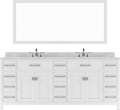 MD-2178-WMRO-WH White Caroline Parkway 78" Double Bath Vanity Set with Italian Carrara White Marble Top & Oval Double Centered Basin, Mirror