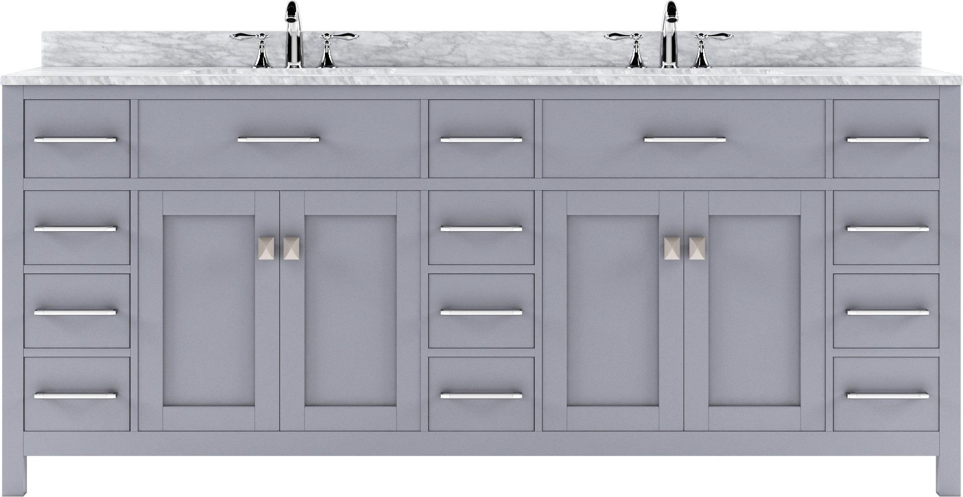 MD-2178-WMSQ-GR Gray Caroline Parkway 78" Double Bath Vanity Set with Italian Carrara White Marble Top & Rectangular Double Centered Basin