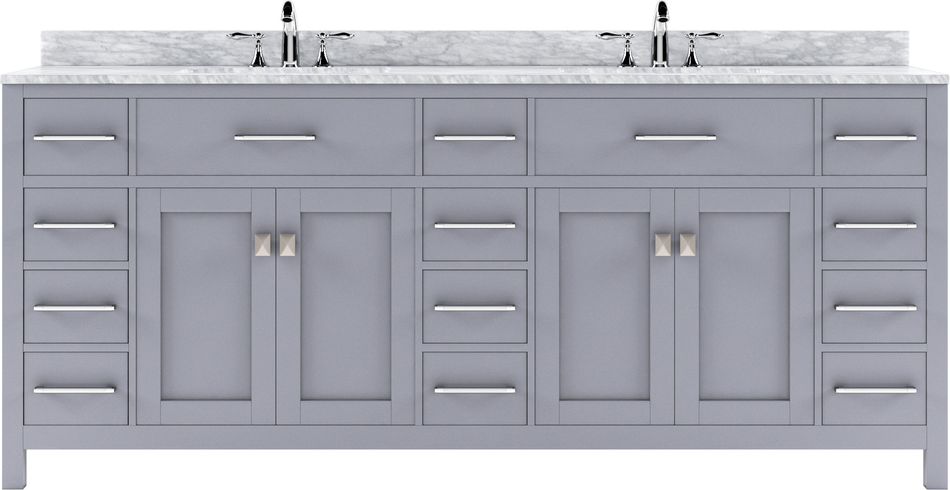 MD-2178-WMSQ-GR Gray Caroline Parkway 78" Double Bath Vanity Set with Italian Carrara White Marble Top & Rectangular Double Centered Basin