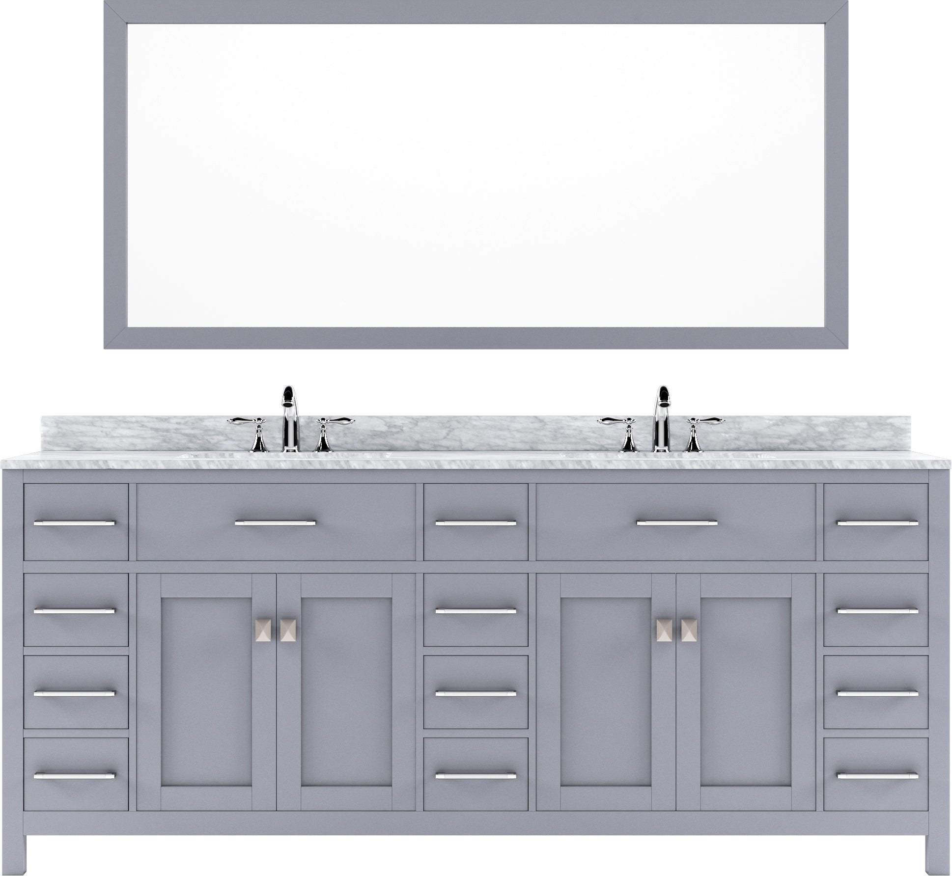 MD-2178-WMSQ-GR Gray Caroline Parkway 78" Double Bath Vanity Set with Italian Carrara White Marble Top & Rectangular Double Centered Basin, Mirror