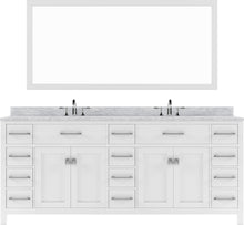 Load image into Gallery viewer, MD-2178-WMSQ-WH White Caroline Parkway 78&quot; Double Bath Vanity Set with Italian Carrara White Marble Top &amp; Rectangular Double Centered Basin, Mirror