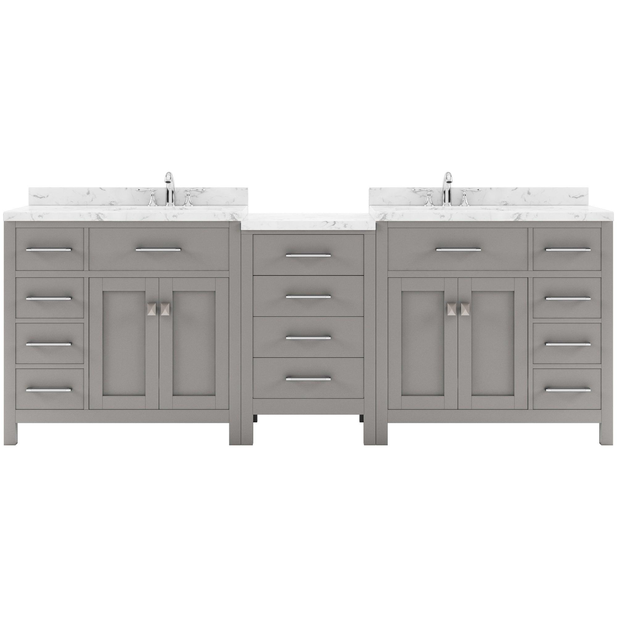 Caroline Parkway 93" Double Bath Vanity Set with Cultured Marble Quartz Top & Oval Right Offset Basin