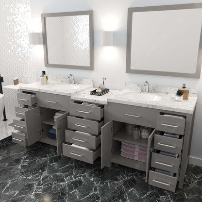 Caroline Parkway 93" Double Bath Vanity Set with Cultured Marble Quartz Top & Oval Right Offset Basin