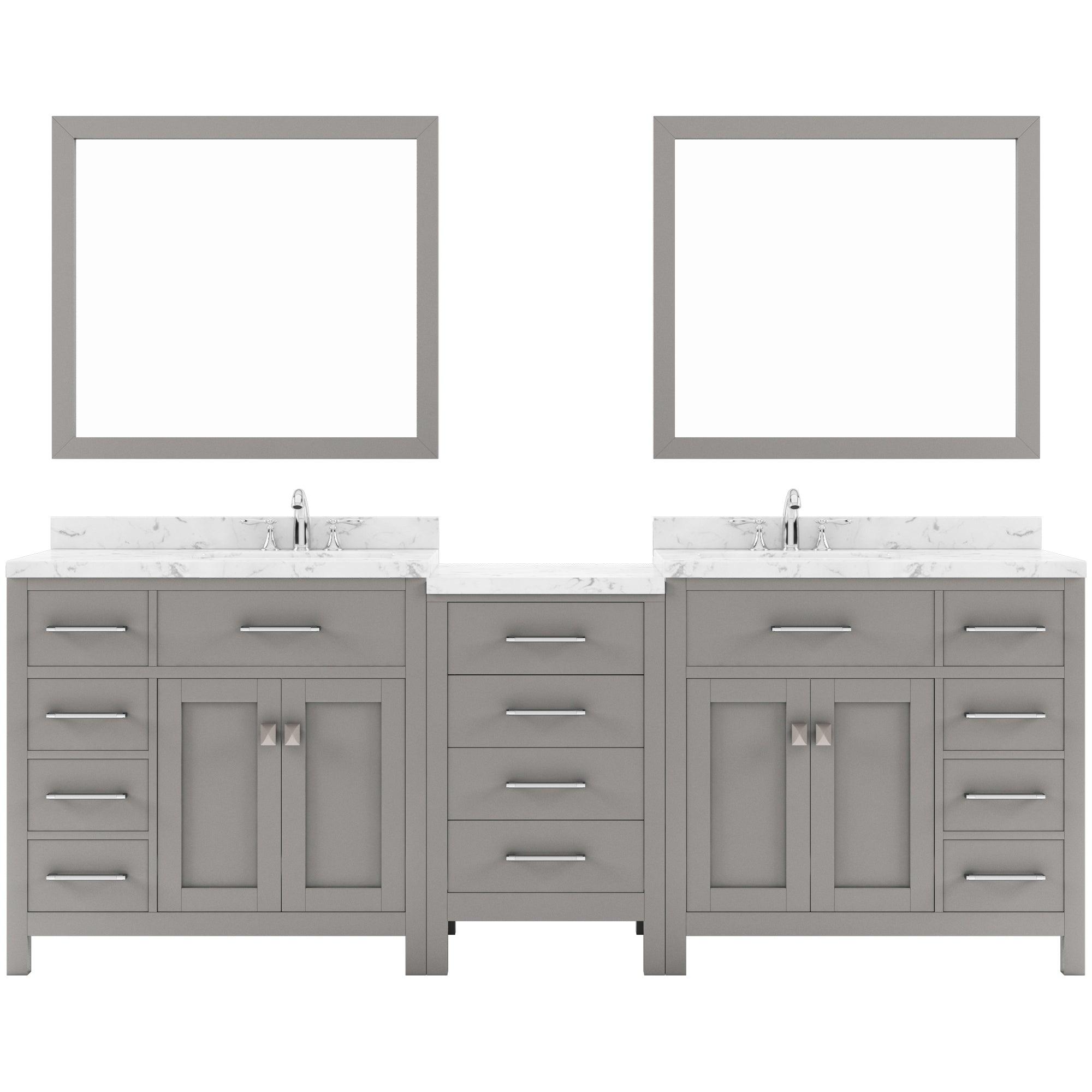 Caroline Parkway 93" Double Bath Vanity Set with Cultured Marble Quartz Top & Oval Right Offset Basin