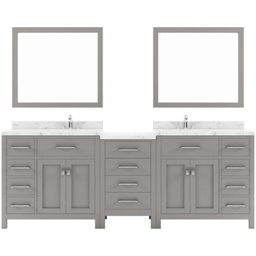 Caroline Parkway 93" Double Bath Vanity Set with Cultured Marble Quartz Top & Oval Right Offset Basin