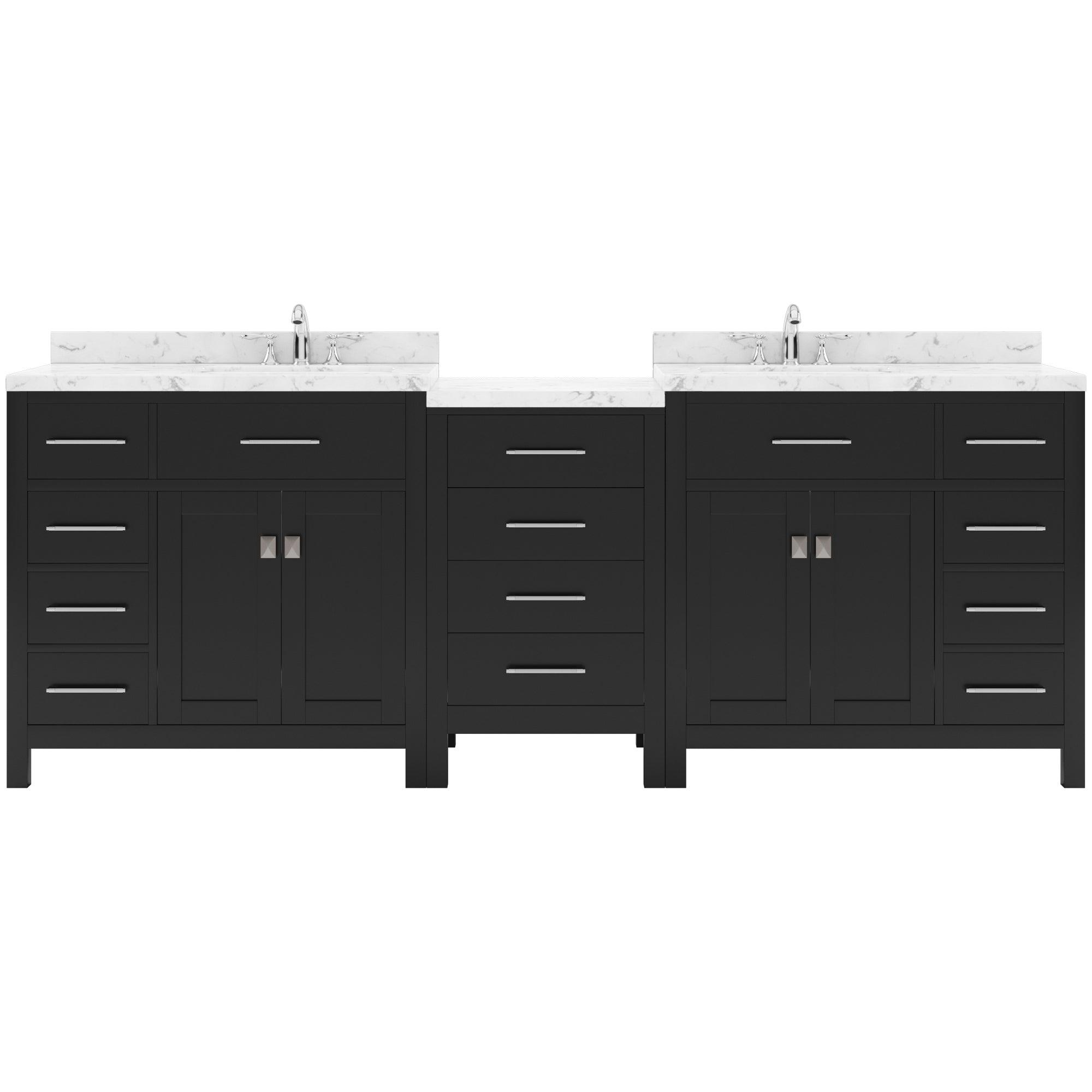 Caroline Parkway 93" Double Bath Vanity Set with Cultured Marble Quartz Top & Oval Right Offset Basin