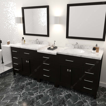 Caroline Parkway 93" Double Bath Vanity Set with Cultured Marble Quartz Top & Oval Right Offset Basin