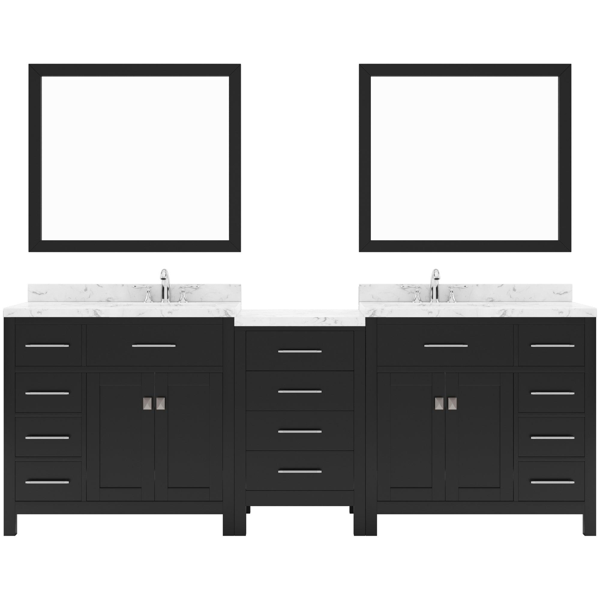 Caroline Parkway 93" Double Bath Vanity Set with Cultured Marble Quartz Top & Oval Right Offset Basin