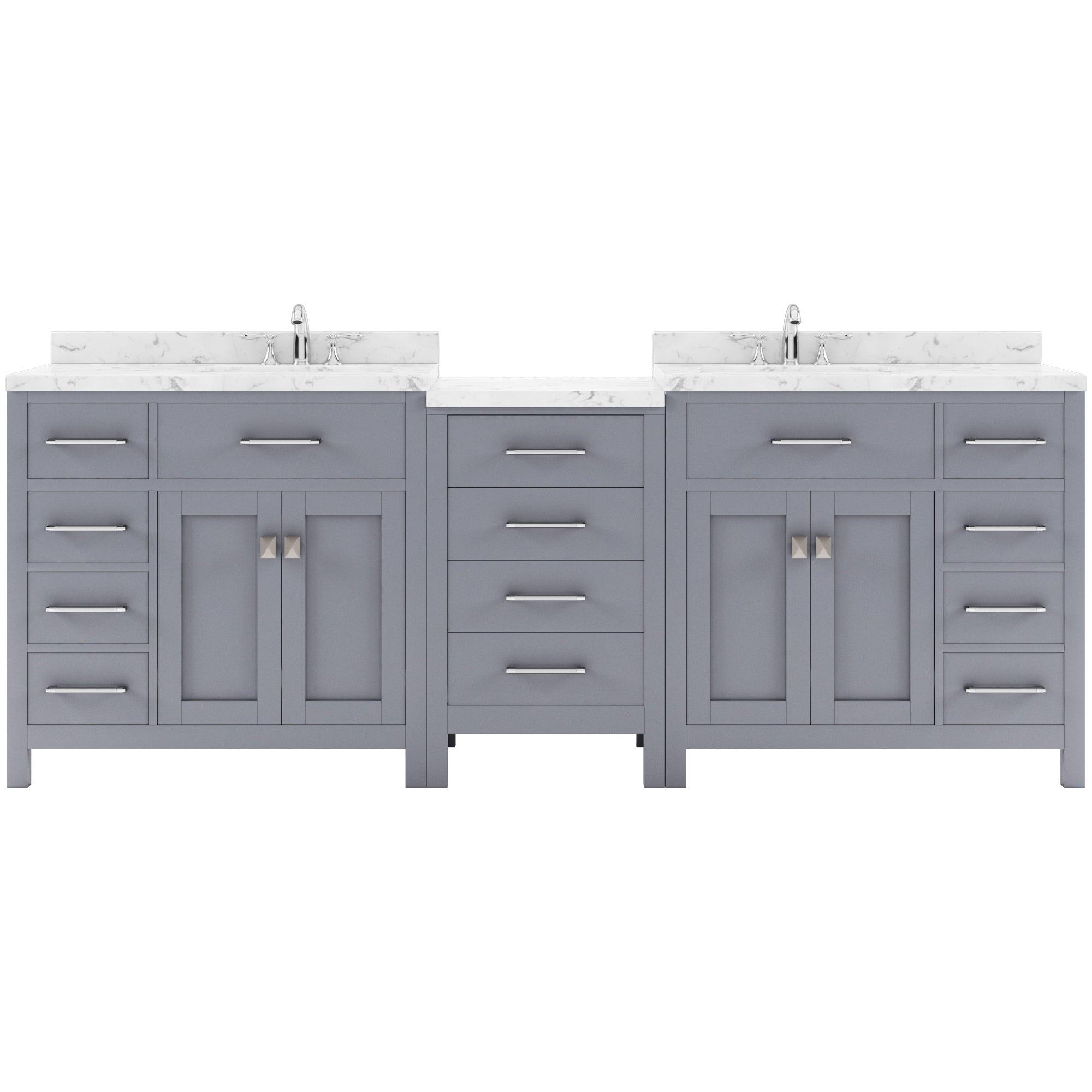 Caroline Parkway 93" Double Bath Vanity Set with Cultured Marble Quartz Top & Oval Right Offset Basin