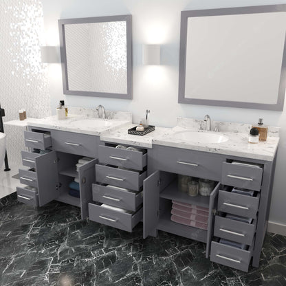 Caroline Parkway 93" Double Bath Vanity Set with Cultured Marble Quartz Top & Oval Right Offset Basin