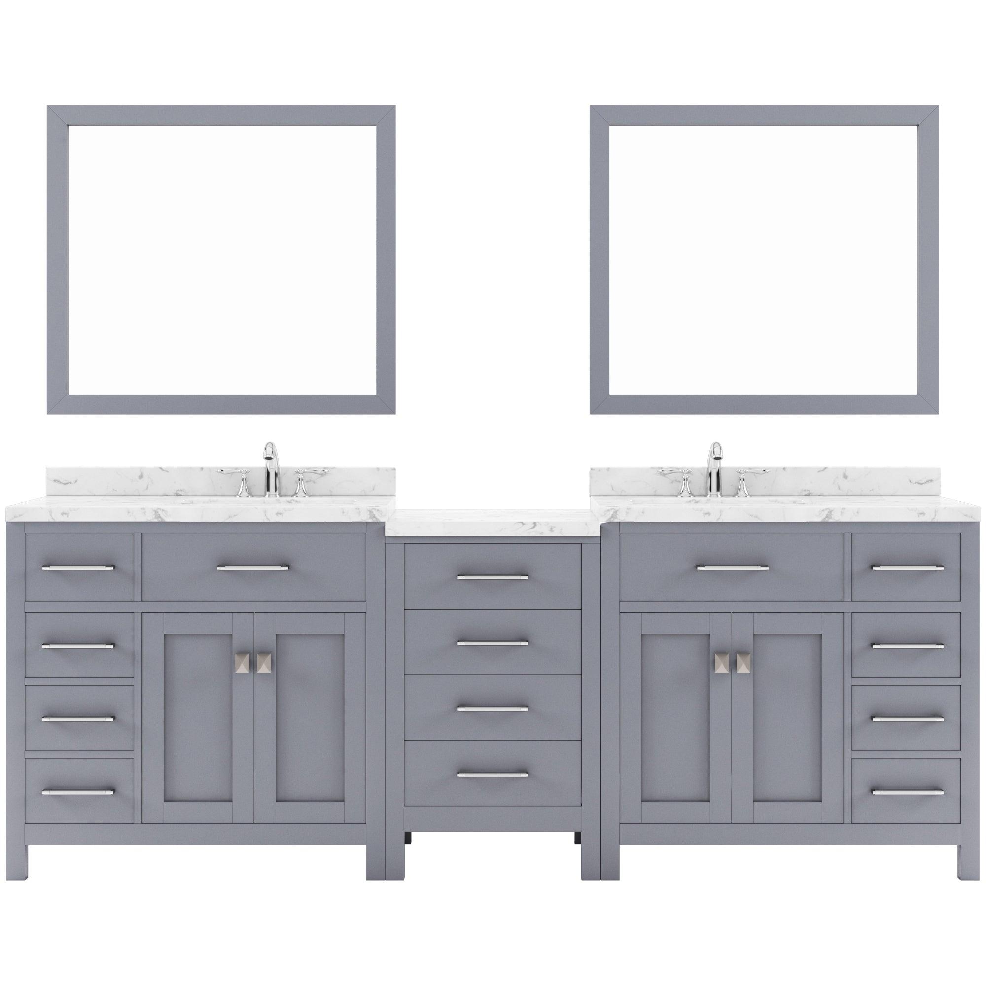 Caroline Parkway 93" Double Bath Vanity Set with Cultured Marble Quartz Top & Oval Right Offset Basin
