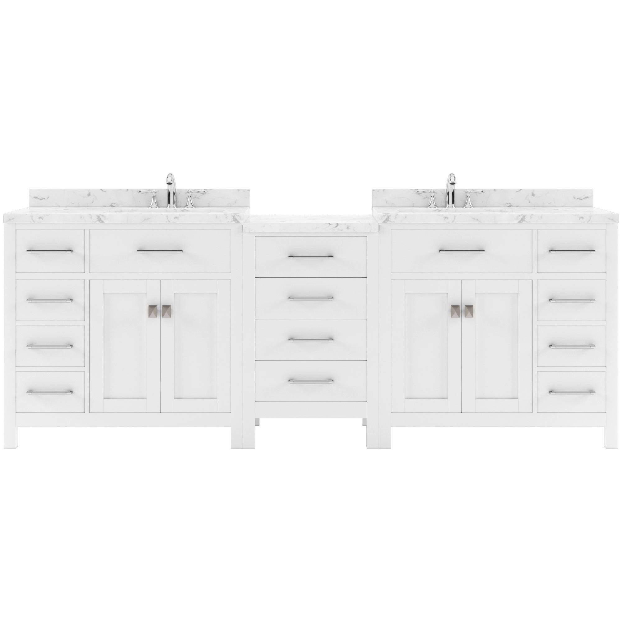 Caroline Parkway 93" Double Bath Vanity Set with Cultured Marble Quartz Top & Oval Right Offset Basin