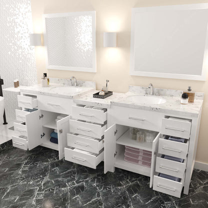 Caroline Parkway 93" Double Bath Vanity Set with Cultured Marble Quartz Top & Oval Right Offset Basin