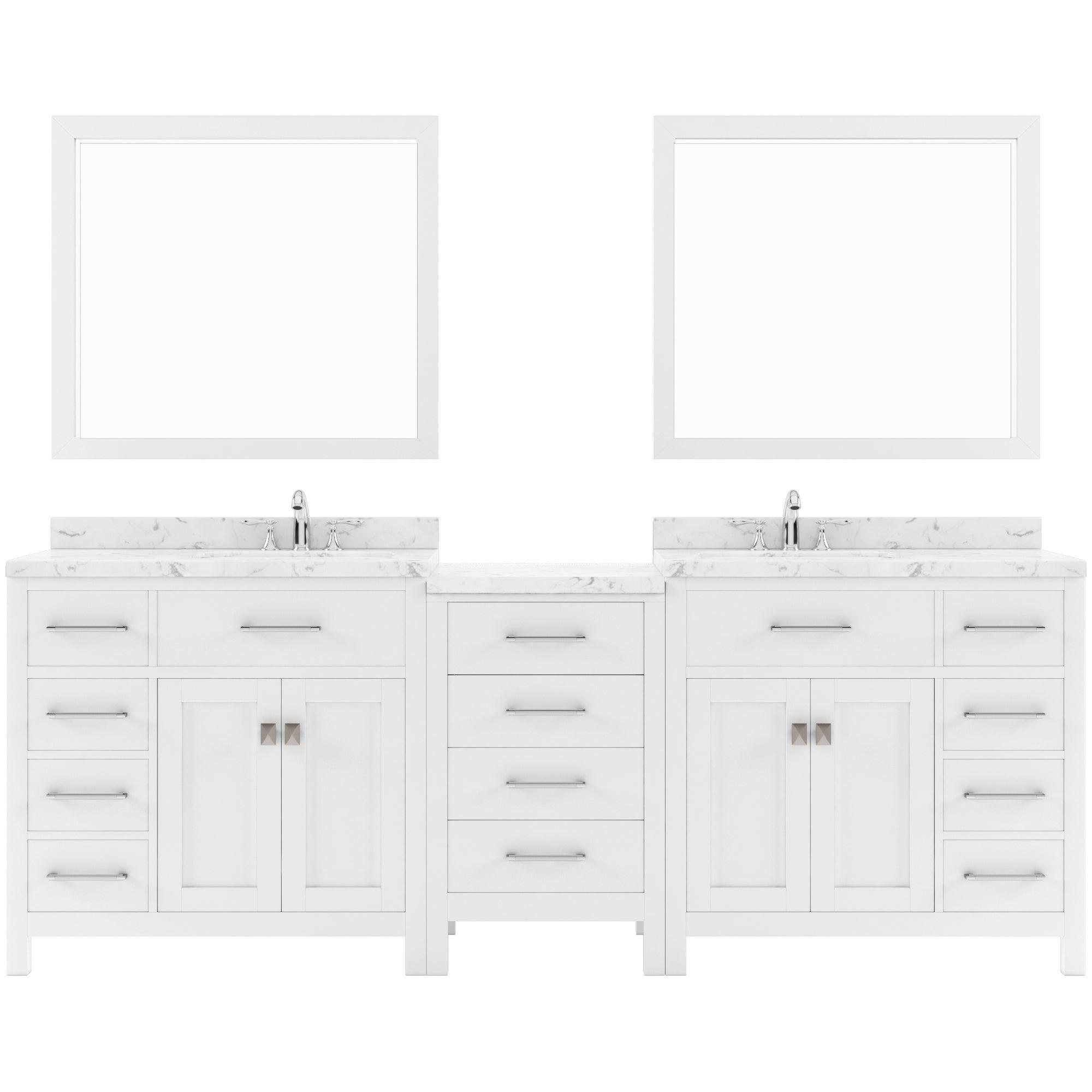 Caroline Parkway 93" Double Bath Vanity Set with Cultured Marble Quartz Top & Oval Right Offset Basin