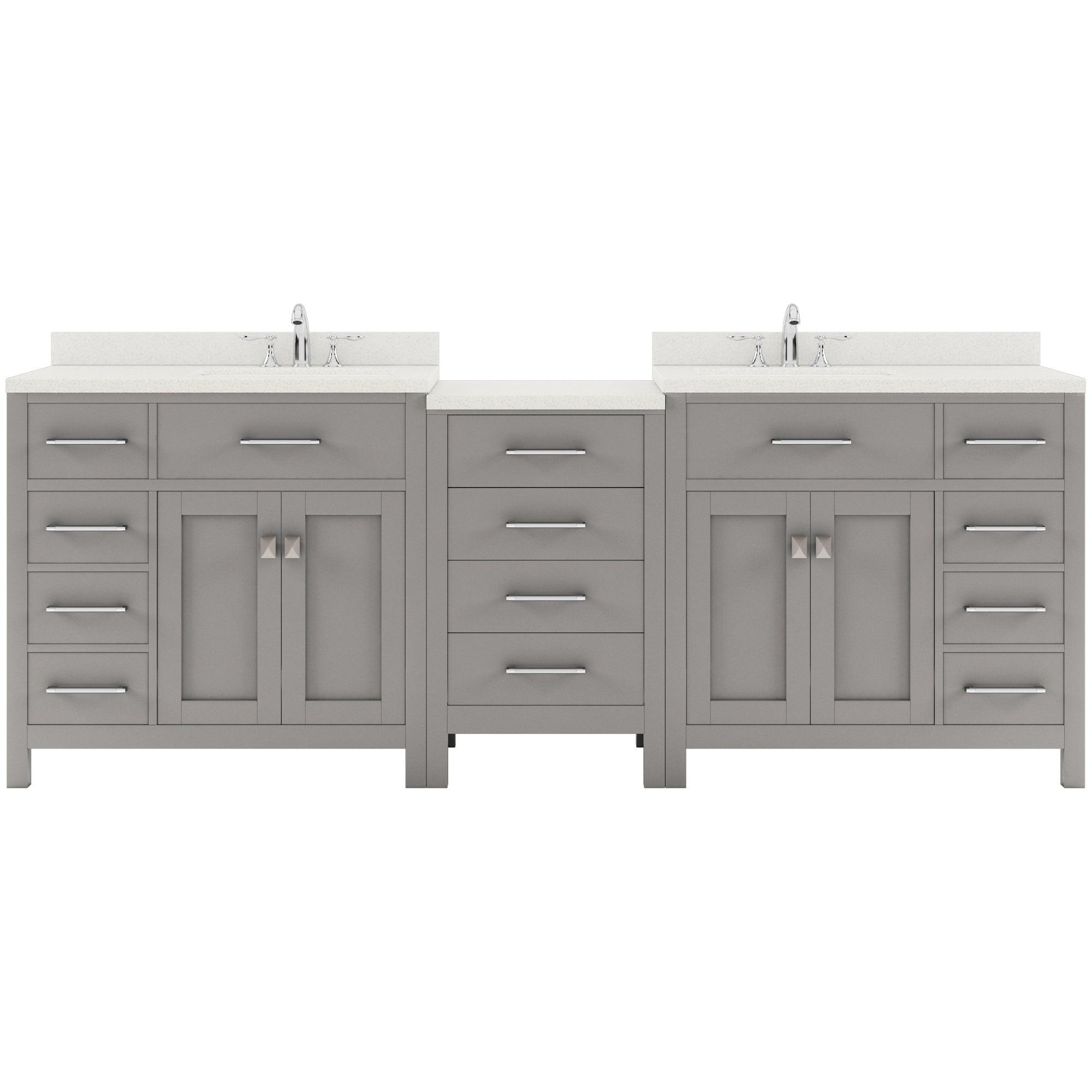 Caroline Parkway 93" Double Bath Vanity Set with Dazzle White Quartz Top & Oval Right Offset Basin