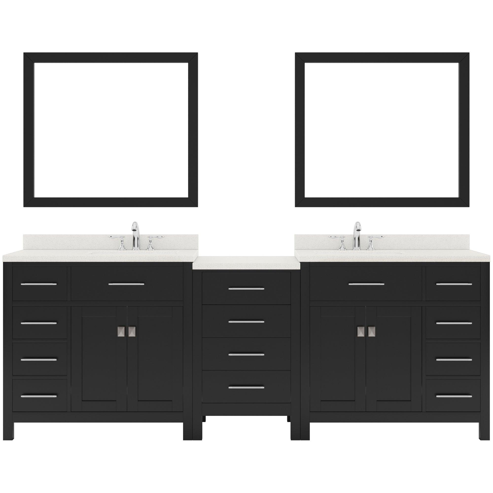 Caroline Parkway 93" Double Bath Vanity Set with Dazzle White Quartz Top & Oval Right Offset Basin