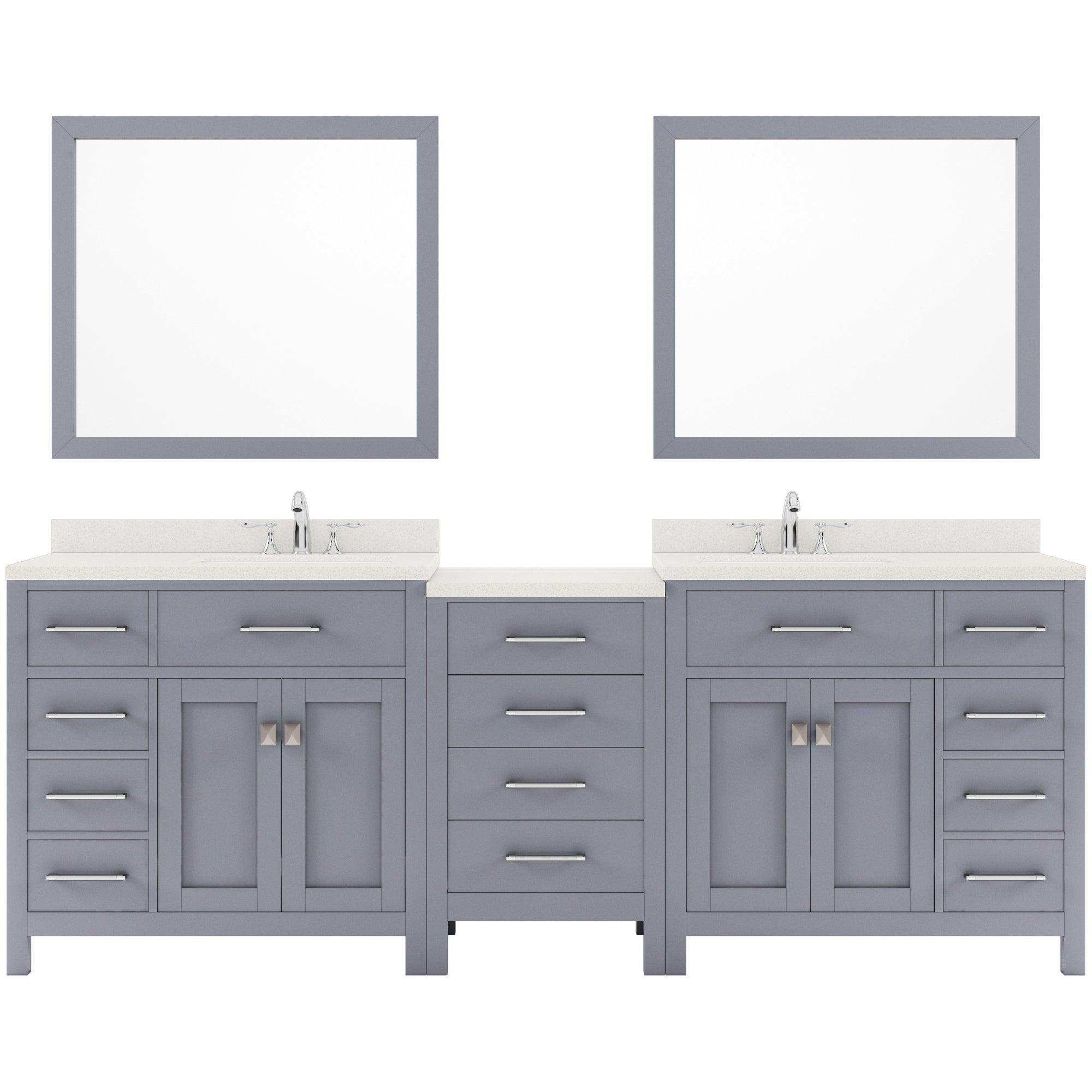 Caroline Parkway 93" Double Bath Vanity Set with Dazzle White Quartz Top & Oval Right Offset Basin