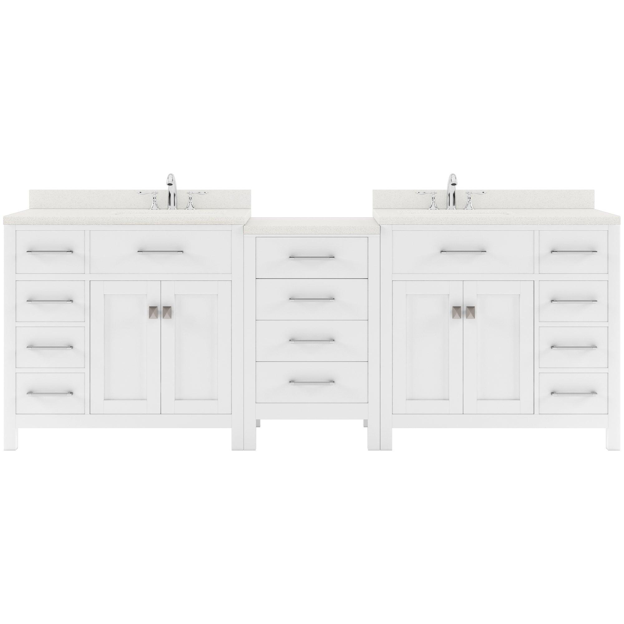 Caroline Parkway 93" Double Bath Vanity Set with Dazzle White Quartz Top & Oval Right Offset Basin