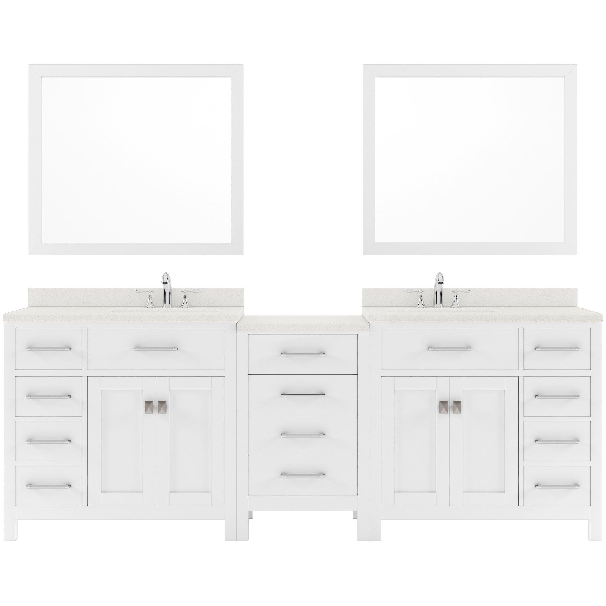 Caroline Parkway 93" Double Bath Vanity Set with Dazzle White Quartz Top & Oval Right Offset Basin
